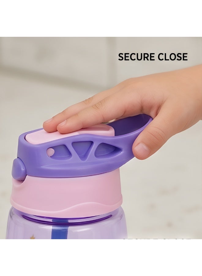 Starmarz Kids Sipper Water Bottle – Anti-Leak Cartoon Design for Girls – 480 ML – Purple - Image 3