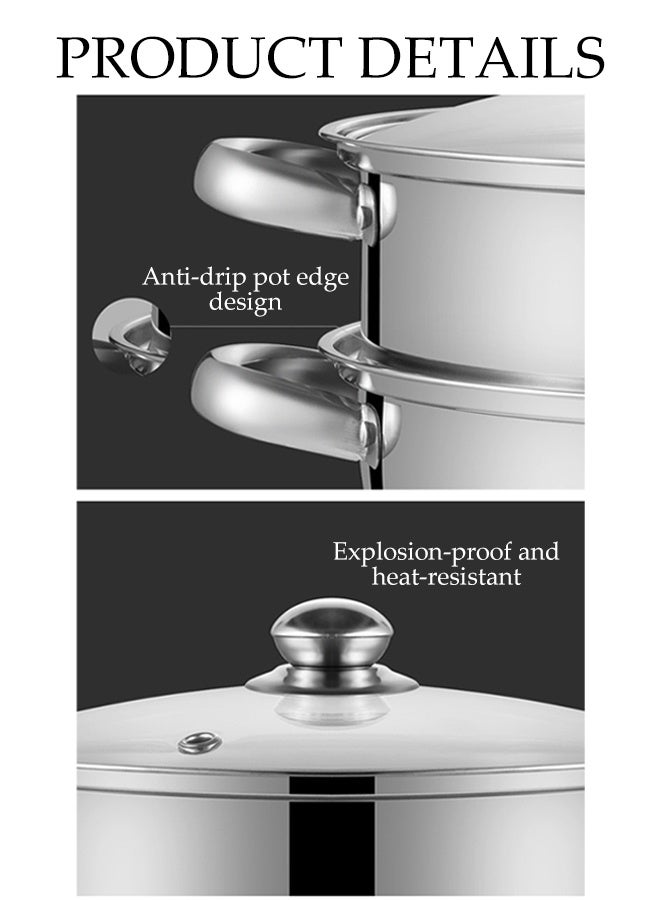 DUNISO Stainless Steel Steamer，2 Layered Soup Steamer，Steamer Pot with Steamer Insert,High Temperature Resistance, Easy to Clean,for Kitcken Cooking Tool - Image 5