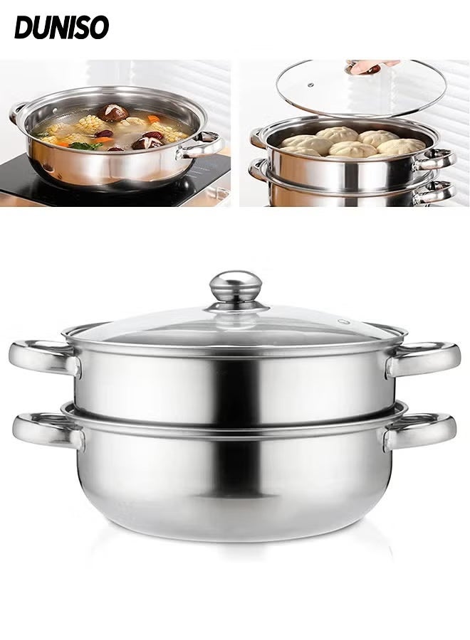 DUNISO Stainless Steel Steamer，2 Layered Soup Steamer，Steamer Pot with Steamer Insert,High Temperature Resistance, Easy to Clean,for Kitcken Cooking Tool - Image 1