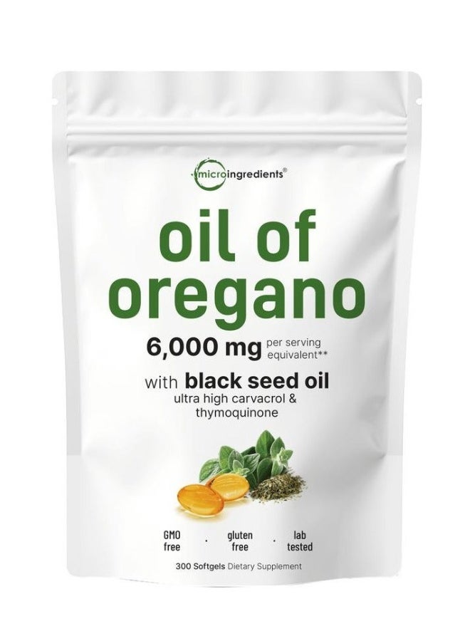 Micro Ingredients Oil of Oregano Softgels, 300 Count | 2 in 1 Formulated with Black Seed Oil, 4X Strength Carvacrol & Thymoquinone | Plant Based, Non-GMO & Immune Support - Image 1