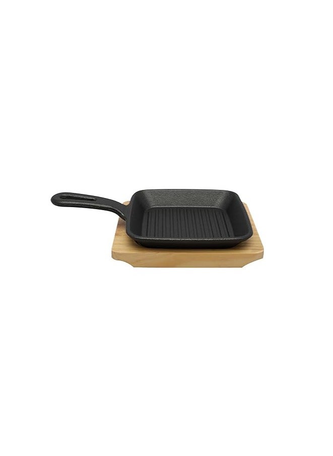 13.5cm Square Cast Iron Skillet with Side Handle and Wooden Base | Oven Safe Cast Iron Roasting Pan - pzsku/ZC68C7C8313BA569AE0DBZ/45/_/1739789472/6a0a45c5-7811-4e6d-940c-25d7822d4899