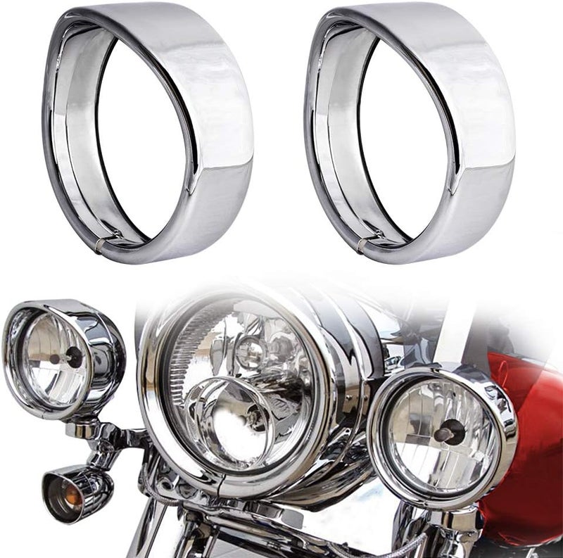 NTHREEAUTO 4.5" Motorcycle Passing Lights Trim Rings, Chrome Fog Lamp Visor Bezel Compatible with 1962-later Harley Touring Road King Softail Street Glide Sportster Electra Glide - Image 1