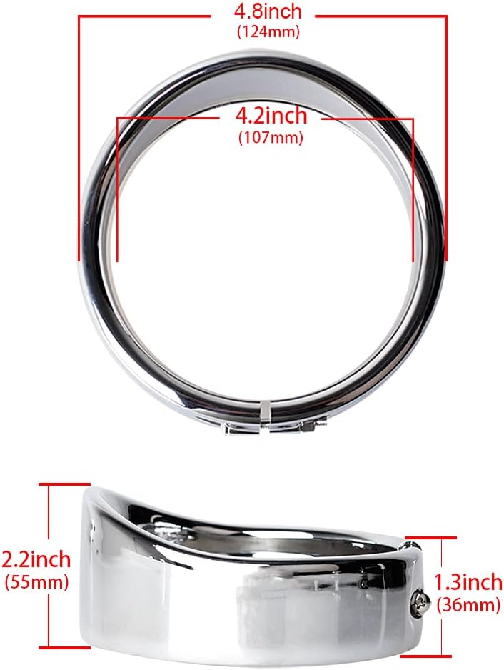 NTHREEAUTO 4.5" Motorcycle Passing Lights Trim Rings, Chrome Fog Lamp Visor Bezel Compatible with 1962-later Harley Touring Road King Softail Street Glide Sportster Electra Glide - Image 4