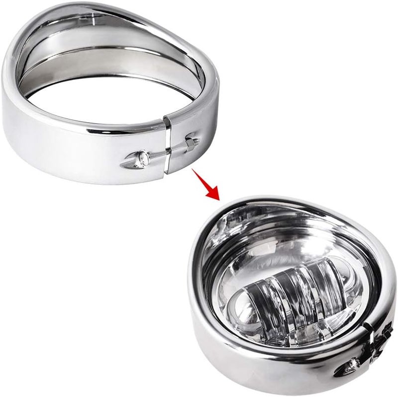 NTHREEAUTO 4.5" Motorcycle Passing Lights Trim Rings, Chrome Fog Lamp Visor Bezel Compatible with 1962-later Harley Touring Road King Softail Street Glide Sportster Electra Glide - Image 3