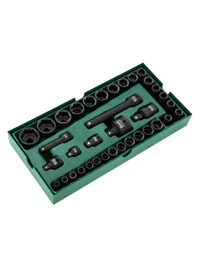 SATA GL09914 36-Piece 3/8" and 1/2" Drive 6 Point Metric Impact Socket Tray Set - Image 1
