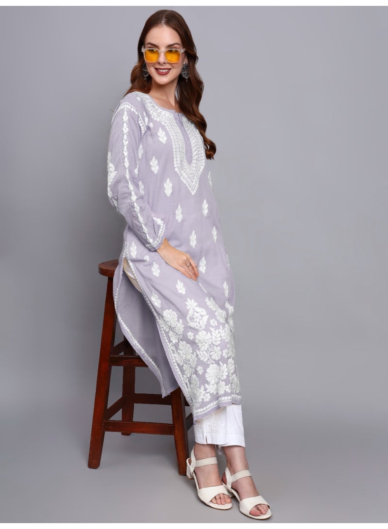 الايا كرتا قطن مطرز يدويًا بتطريز شيكانكاري للنساء - Image 5