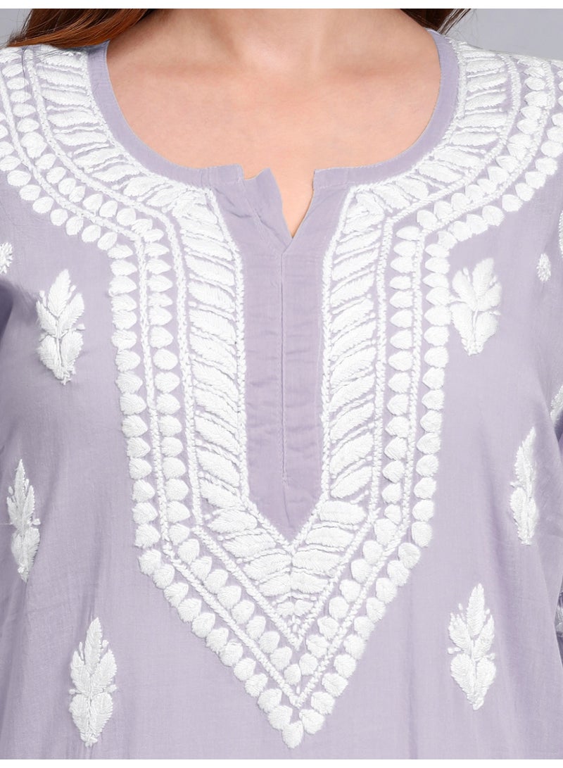 الايا كرتا قطن مطرز يدويًا بتطريز شيكانكاري للنساء - Image 4