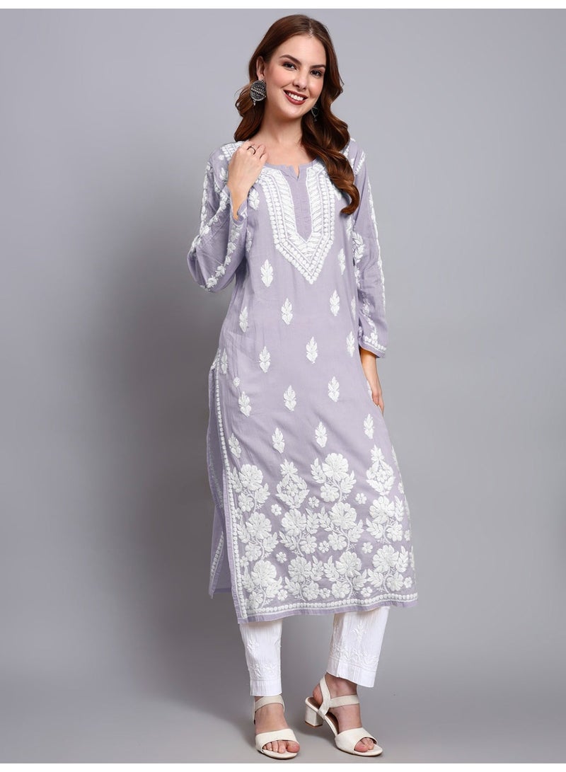 الايا كرتا قطن مطرز يدويًا بتطريز شيكانكاري للنساء - Image 3