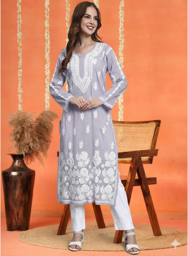 Alaya Women Hand Embroidered Chikankari Cotton Kurta -AL3723