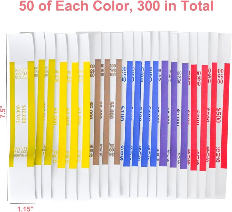 YSSENTIALS 7.5 x 1.25 Inches 300 Assorted Currency Straps Self Sealing Currency Bundles Bands Money Bill Band Strap (300 Assorted, 50 of Each Colors) - Image 4