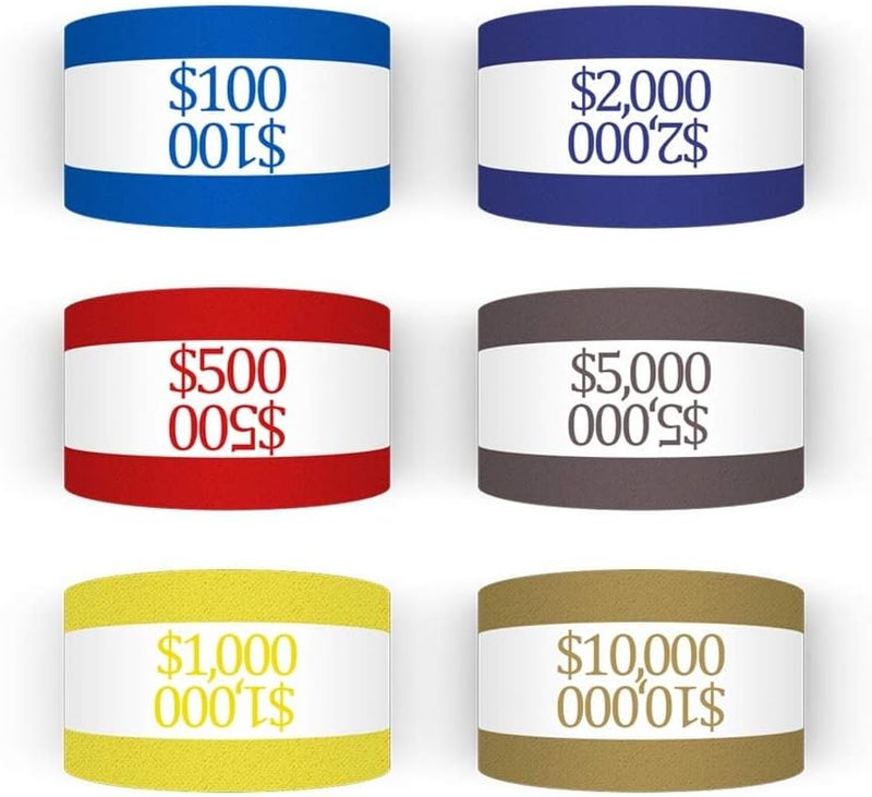 YSSENTIALS 7.5 x 1.25 Inches 300 Assorted Currency Straps Self Sealing Currency Bundles Bands Money Bill Band Strap (300 Assorted, 50 of Each Colors) - Image 1
