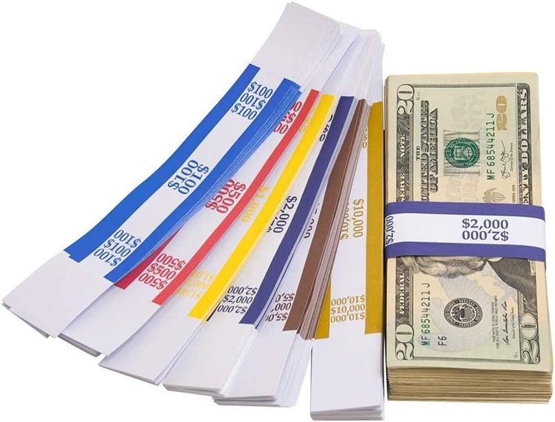 YSSENTIALS 7.5 x 1.25 Inches 300 Assorted Currency Straps Self Sealing Currency Bundles Bands Money Bill Band Strap (300 Assorted, 50 of Each Colors) - Image 2