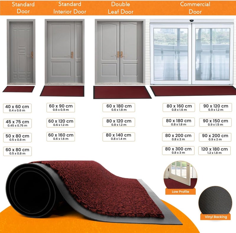 FB FunkyBuys حصيرة أرضية قابلة للغسل من للاستخدام الداخلي والخارجي - حصيرة أرضية غير قابلة للانزلاق ومتينة للاستخدام الداخلي - حصيرة مطاطية عالية ��لامتصاص - مثالية للمطبخ والمنزل ومدخل الفندق (أحمر، 60×120 سم) - Image 3