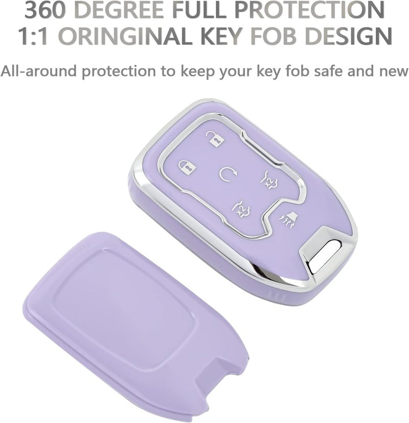 OFFCURVE Key Fob Cover for GMC Yukon/Yukon XL Terrain Acadia Sierra Soft TPU Key Fob Case for Chevy Chevrolet Suburban Tahoe Car Accessories Holder Remote Smart 6 Buttons Key Protector, Purple - Image 3