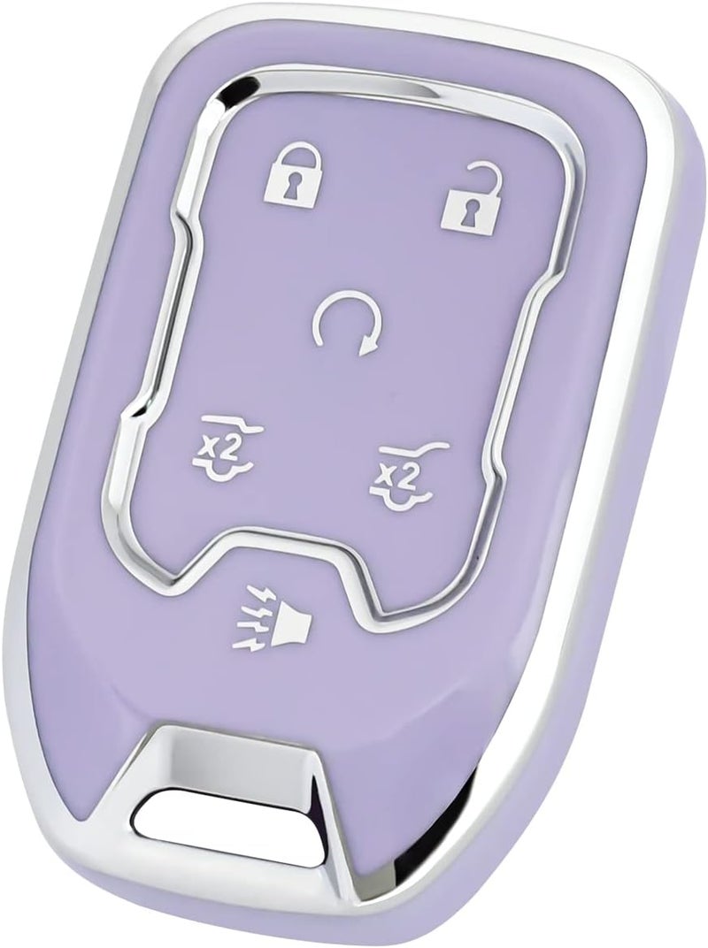 OFFCURVE Key Fob Cover for GMC Yukon/Yukon XL Terrain Acadia Sierra Soft TPU Key Fob Case for Chevy Chevrolet Suburban Tahoe Car Accessories Holder Remote Smart 6 Buttons Key Protector, Purple - Image 1