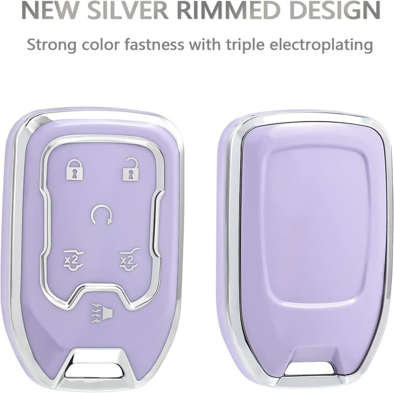 OFFCURVE Key Fob Cover for GMC Yukon/Yukon XL Terrain Acadia Sierra Soft TPU Key Fob Case for Chevy Chevrolet Suburban Tahoe Car Accessories Holder Remote Smart 6 Buttons Key Protector, Purple - Image 4