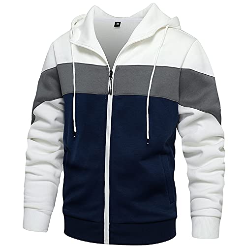 DUOFIER Mens Hoodie Zip-Up Sweatshirt Long Sleeve with Side Pockets, White-S - Image 1