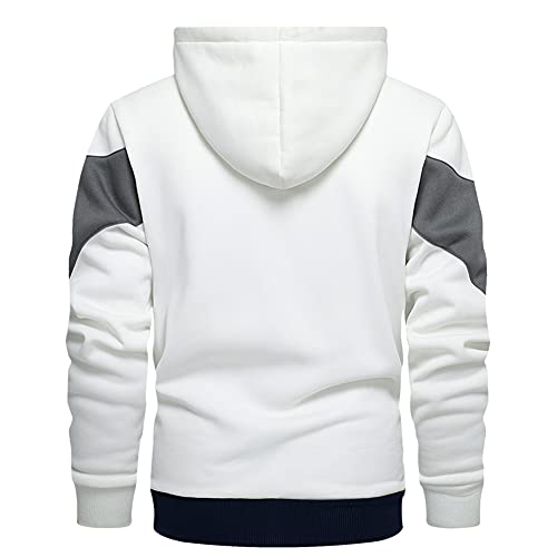 DUOFIER Mens Hoodie Zip-Up Sweatshirt Long Sleeve with Side Pockets, White-S - Image 4