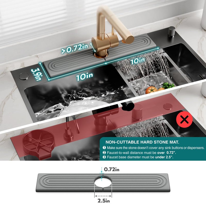 eormoe Diatomite Stone Sink Candy - Instant Dry Stone Sink Tray around Faucet, Prevents Moisture Buildup - Faucet Splash Guard for Bathroom Counter (Dark Grey, 20" x 3.9") - Image 4