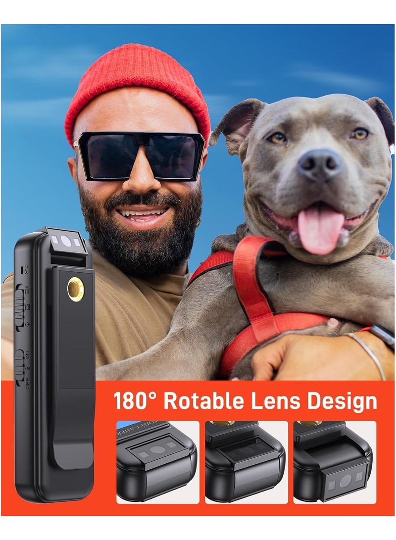 Mini Body Worn Camera, 1080P HD Body Worn Camera with Rotatable Lens, 180 Inch Body Worn Camera, Body Worn Camera with LED for Body Worn Video Recording for Cycling, Pets, Office, Outdoor - Image 2