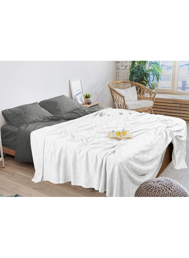 Utopia Bedding 100% Cotton Blanket (King Size - 90x108 Inches) 350GSM Lightweight Thermal Blanket, Soft Breathable Blanket for All Seasons (White) - Image 5