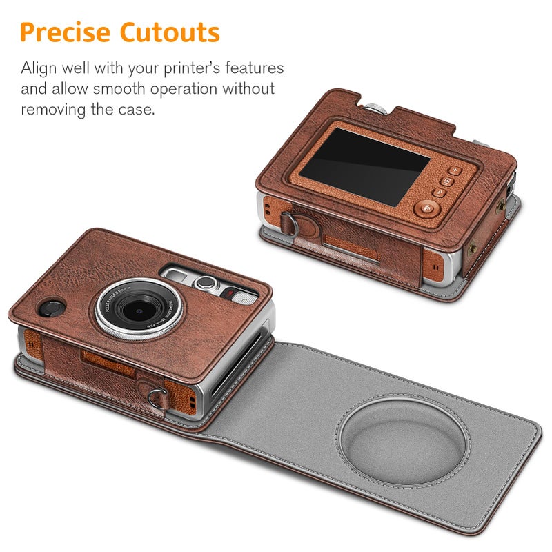 FINTIE Protective Case for Fujifilm Instax Mini EVO Camera - Premium Vegan Leather Bag Cover with Removable Adjustable Strap, Vintage Brown - Image 3