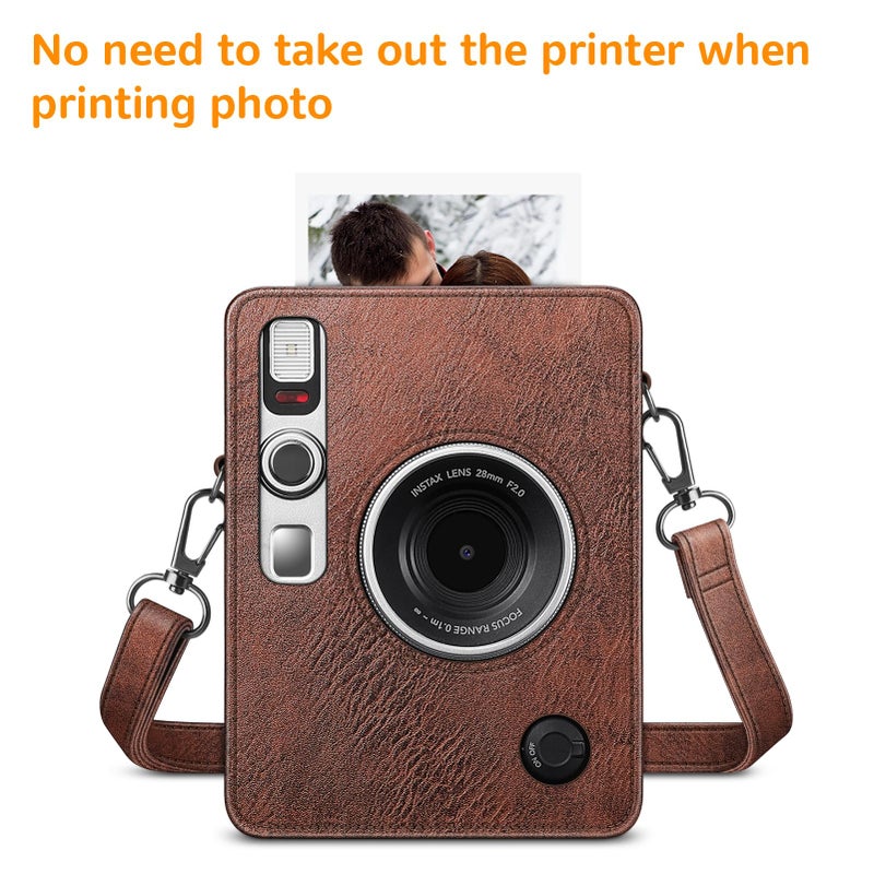 FINTIE Protective Case for Fujifilm Instax Mini EVO Camera - Premium Vegan Leather Bag Cover with Removable Adjustable Strap, Vintage Brown - Image 4