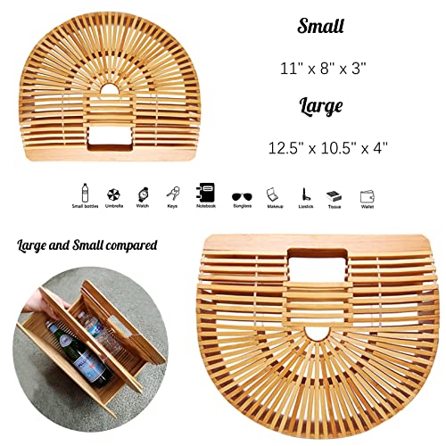Miuco Womens Bamboo Handbag Handmade Large Tote Bag Straw Beach Bags Beach Purse Size Large - Image 5