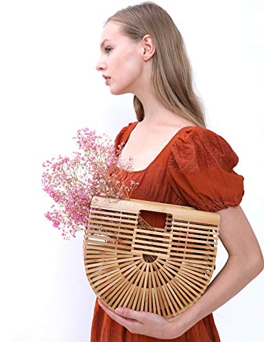 Miuco Womens Bamboo Handbag Handmade Large Tote Bag Straw Beach Bags Beach Purse Size Large - Image 2