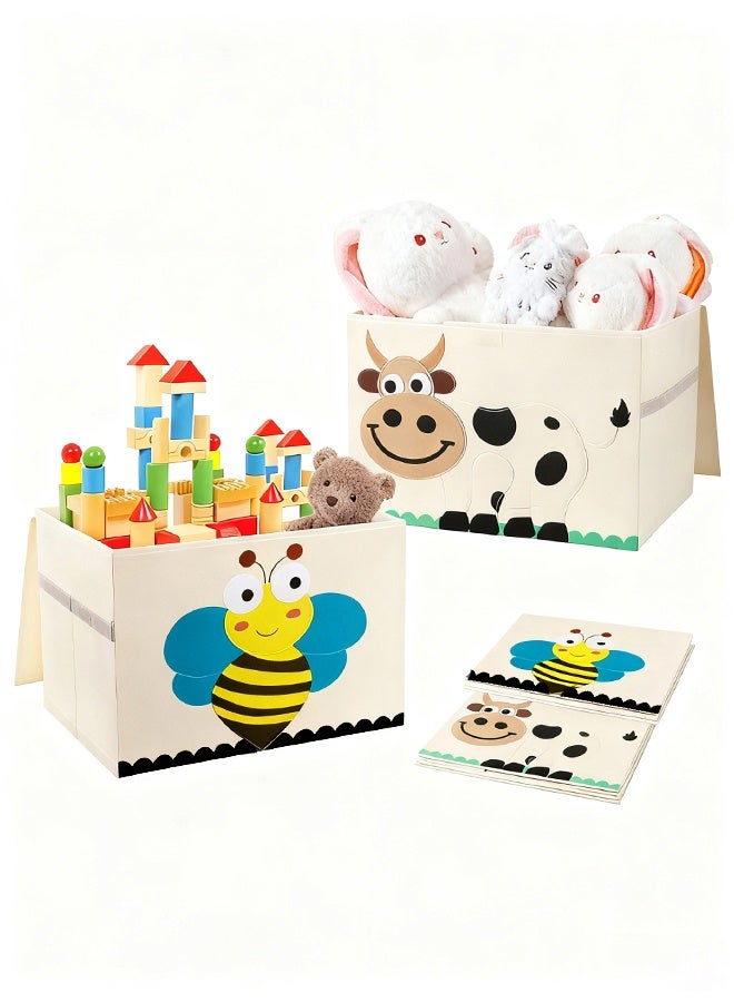Large Toy Chest, Canvas Soft Fabric Children Toy Storage Bin Basket, With Flip Top Lid, Sturdy and Lightweight, Foldable and Detachable, For Kids Toddler and Baby Nursery - Image 1