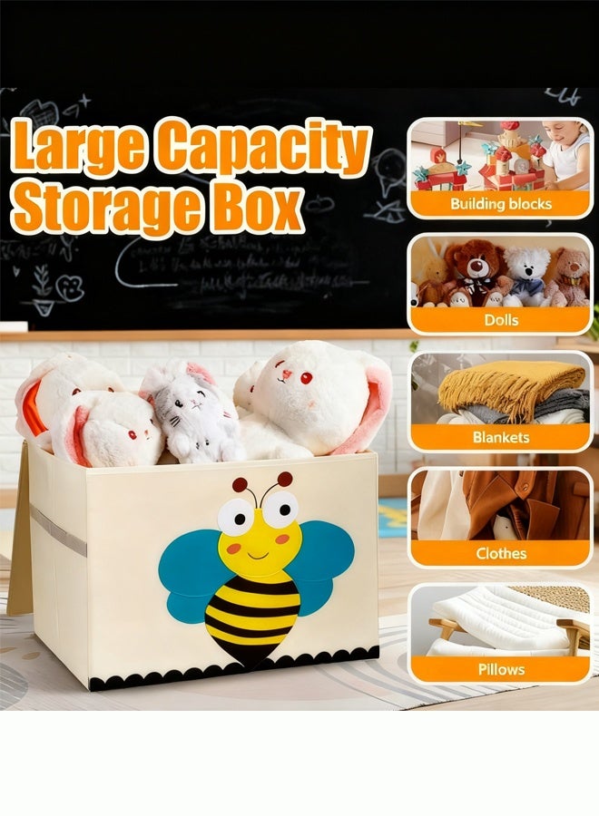Large Toy Chest, Canvas Soft Fabric Children Toy Storage Bin Basket, With Flip Top Lid, Sturdy and Lightweight, Foldable and Detachable, For Kids Toddler and Baby Nursery - Image 3