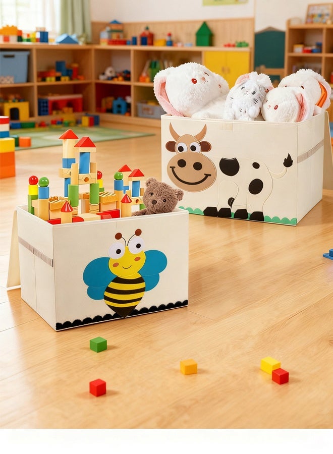 Large Toy Chest, Canvas Soft Fabric Children Toy Storage Bin Basket, With Flip Top Lid, Sturdy and Lightweight, Foldable and Detachable, For Kids Toddler and Baby Nursery - Image 2