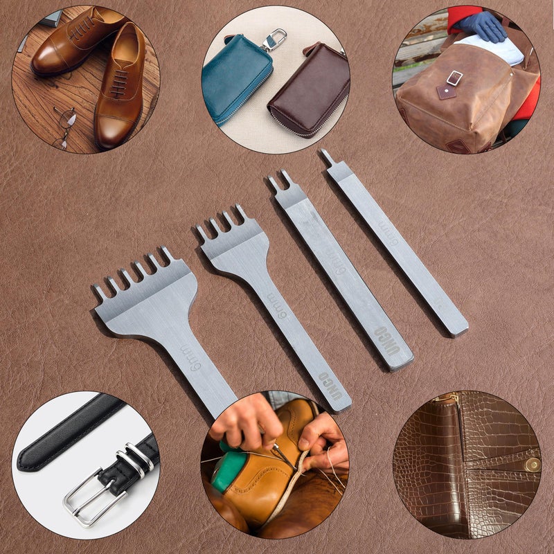 UNCO- Leather Stitching Punch, 4 Pack, 5 mm, 1/2/4/6 Prong, Leather Hole Punch Tool, Stitching Chisel - Image 5
