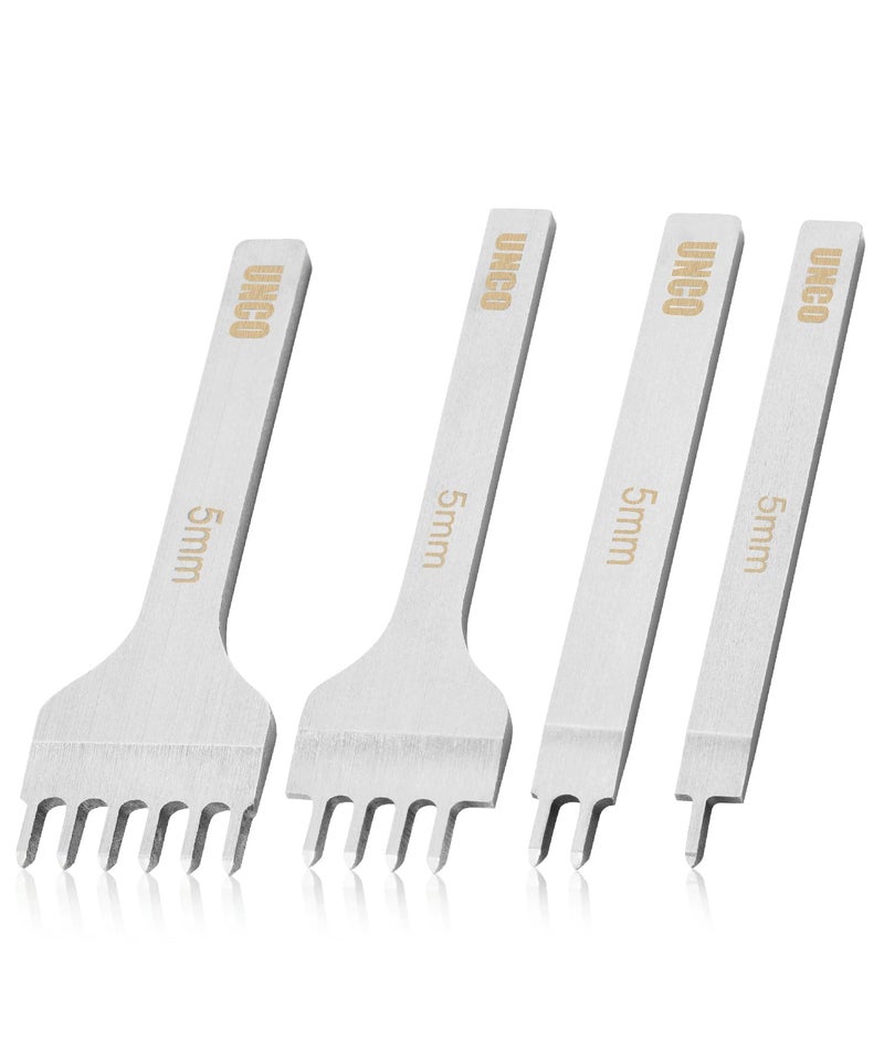 UNCO- Leather Stitching Punch, 4 Pack, 5 mm, 1/2/4/6 Prong, Leather Hole Punch Tool, Stitching Chisel - Image 1