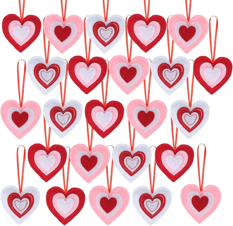 HSONAIGEE HASONAIGEE 24 Felt Heart Hanging Ornaments, Small Heart Valentine Ornaments for Tree Hanging Hearts Baubles Decoration for Valentines’ Day Christmas Home Wedding Party - Image 1