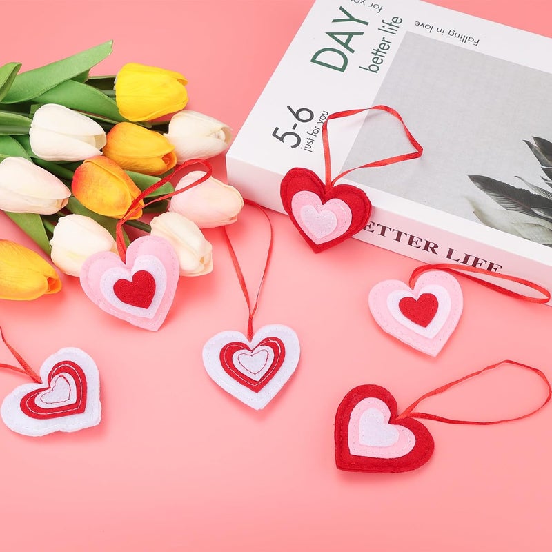 HSONAIGEE HASONAIGEE 24 Felt Heart Hanging Ornaments, Small Heart Valentine Ornaments for Tree Hanging Hearts Baubles Decoration for Valentines’ Day Christmas Home Wedding Party - Image 2