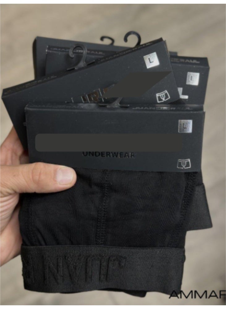 100% 3 بوكسرات رجالية قطنية مريحة بلون أسود – خامة ناعمة مرنة وتصميم أنيق - Image 2