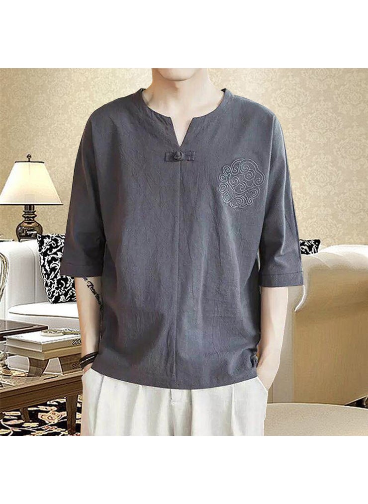 1 x 5 pcs Mens Loose-Fit Half Sleeve Cotton Linen T-Shirt Chinese Style Embroidery Plus Size Hanfu Tang Costume Gray - pzsku/ZC68CE9AC2AFD825878A5Z/45/_/1741690920/5eeba74f-46ef-480c-82a6-4b3a92cb61c4