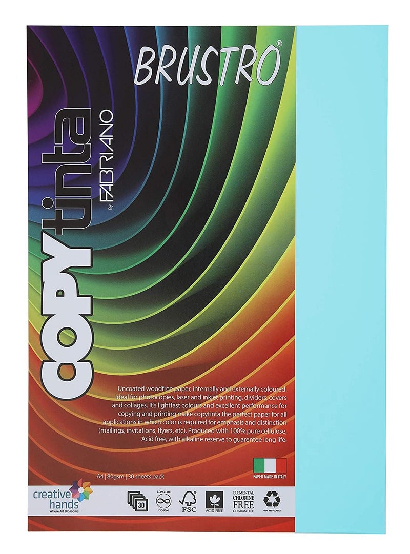 FABRIANO Copytinta Coloured Craft Paper A4 Size, 80 GSM, (60 sheets), Pastel Blue Shade (Celeste Chiaro) | Ideal for photocopies, laser, prints, fax, dividers, covers, collages, craft, school, office - Image 1