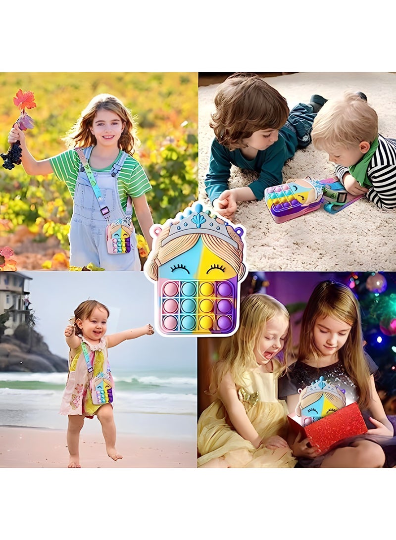 Pop Purse for Girls Fidget Bags Toy, Bubble Shoulder Bag Princess Puppet Crossbody Bag School Supplies,Handbags Wallet for Students Teens