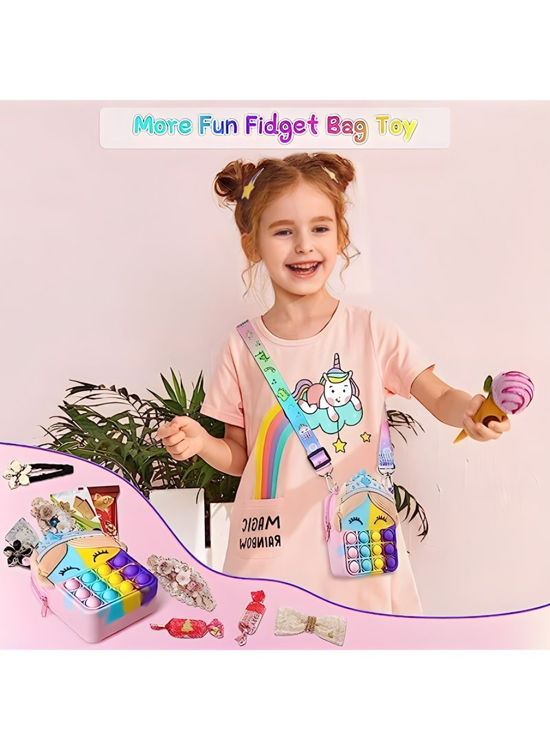 Pop Purse for Girls Fidget Bags Toy, Bubble Shoulder Bag Princess Puppet Crossbody Bag School Supplies,Handbags Wallet for Students Teens