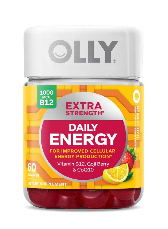 OLLY Extra Strength Daily Energy Gummy Caffeine Free 1000Mcg Vitamin B12 Coq10 Goji Berry Adult Chewable Supplement Berry Yuzu Flavor 60 Count - Image 1