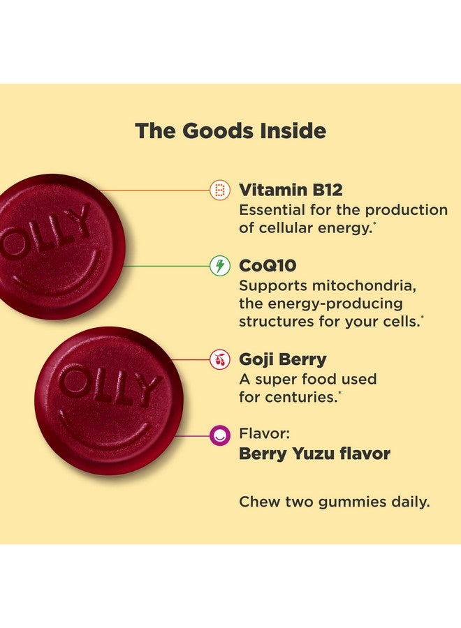 OLLY Extra Strength Daily Energy Gummy Caffeine Free 1000Mcg Vitamin B12 Coq10 Goji Berry Adult Chewable Supplement Berry Yuzu Flavor 60 Count - Image 3