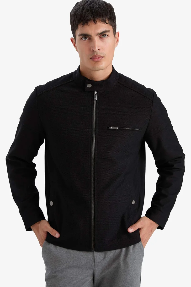 ديفاكتو Slim Fit Zip-Up High Collar Jacket
