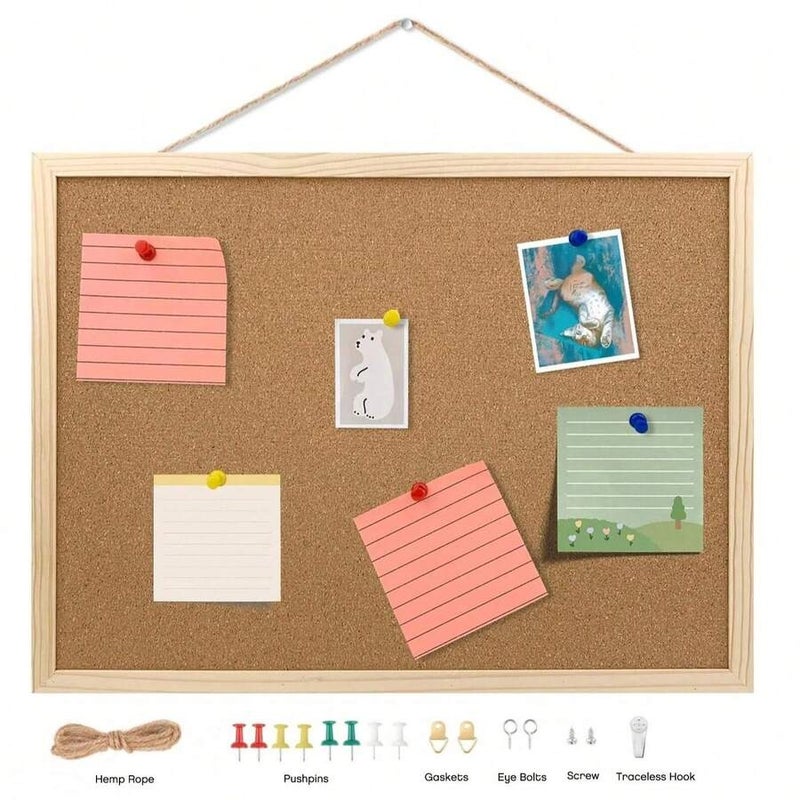 Shein Wood Frame Corkboard, 40x30cm, Wall-Mounted Bulletin Board with Nails, Suitable for Office, Home & School - Image 1