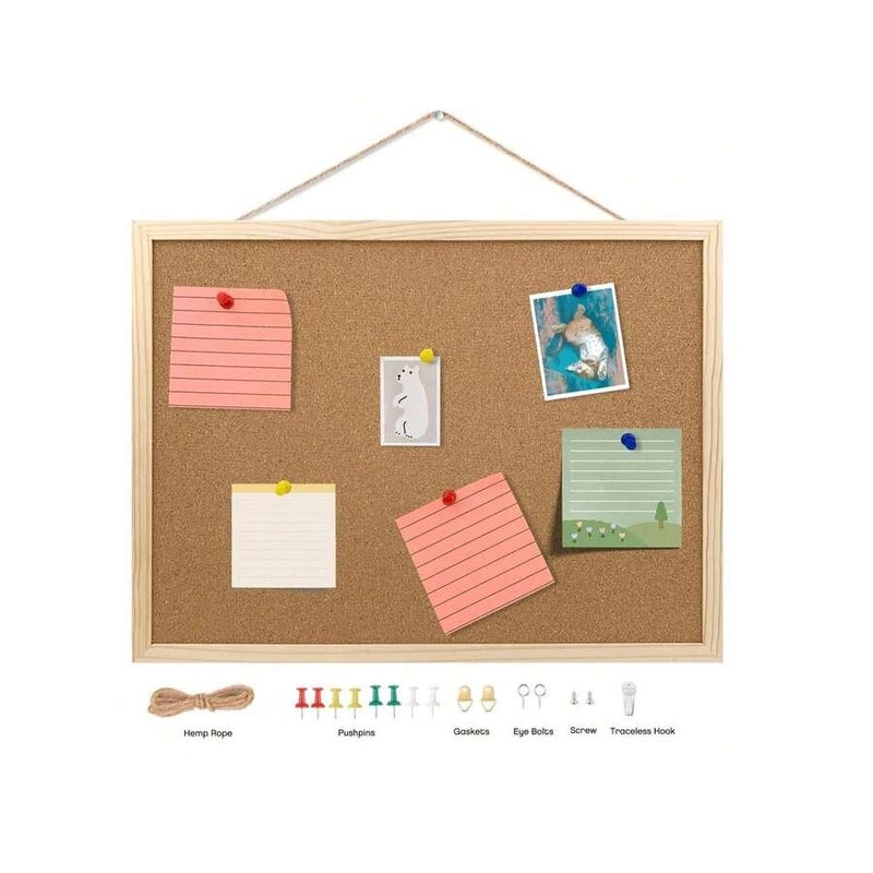 Shein Wood Frame Corkboard, 40x30cm, Wall-Mounted Bulletin Board with Nails, Suitable for Office, Home & School - Image 3