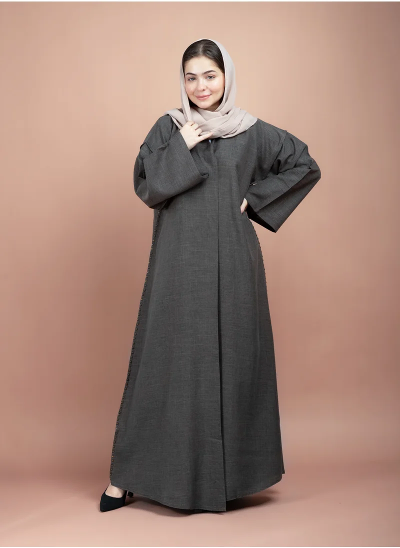 IKKXA Solid Formal Emirati Abaya AIK5047 Grey