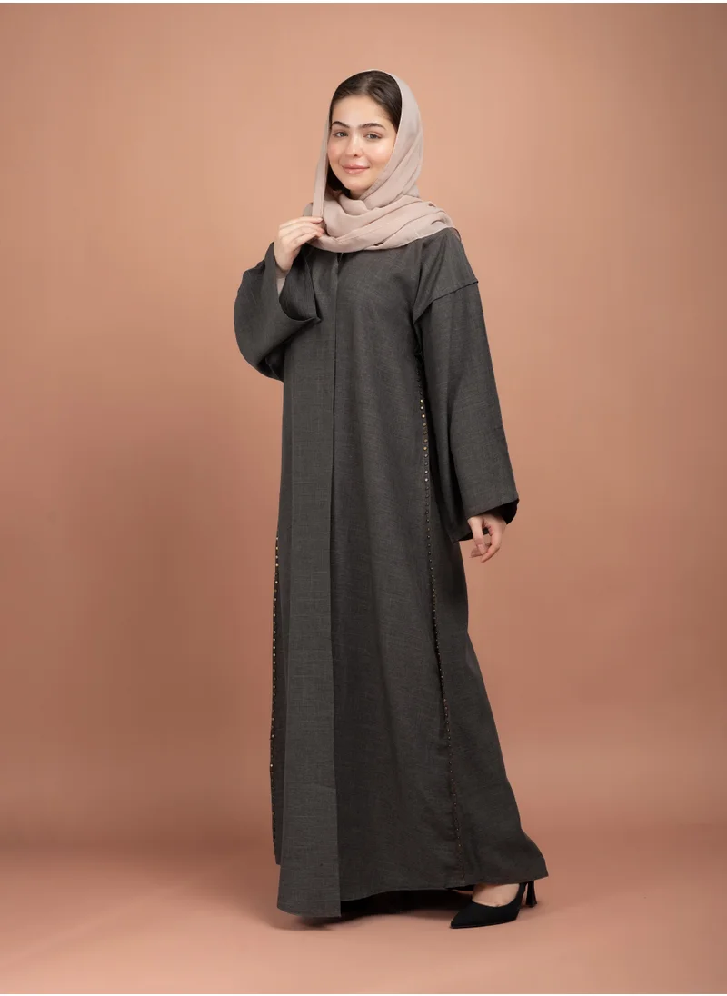IKKXA Solid Formal Emirati Abaya AIK5047 Grey