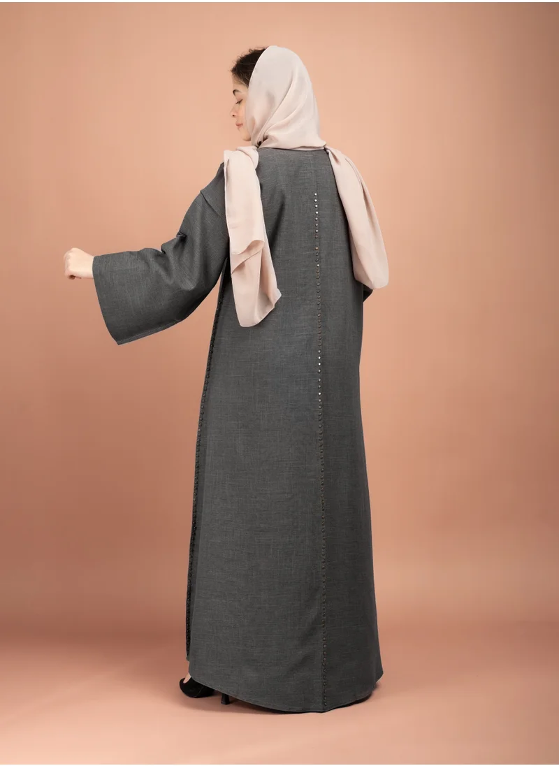 IKKXA Solid Formal Emirati Abaya AIK5047 Grey