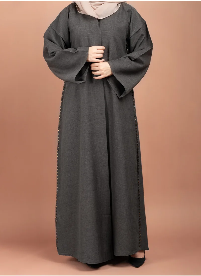 IKKXA Solid Formal Emirati Abaya AIK5047 Grey